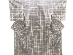 格子織り出し米沢紬着物